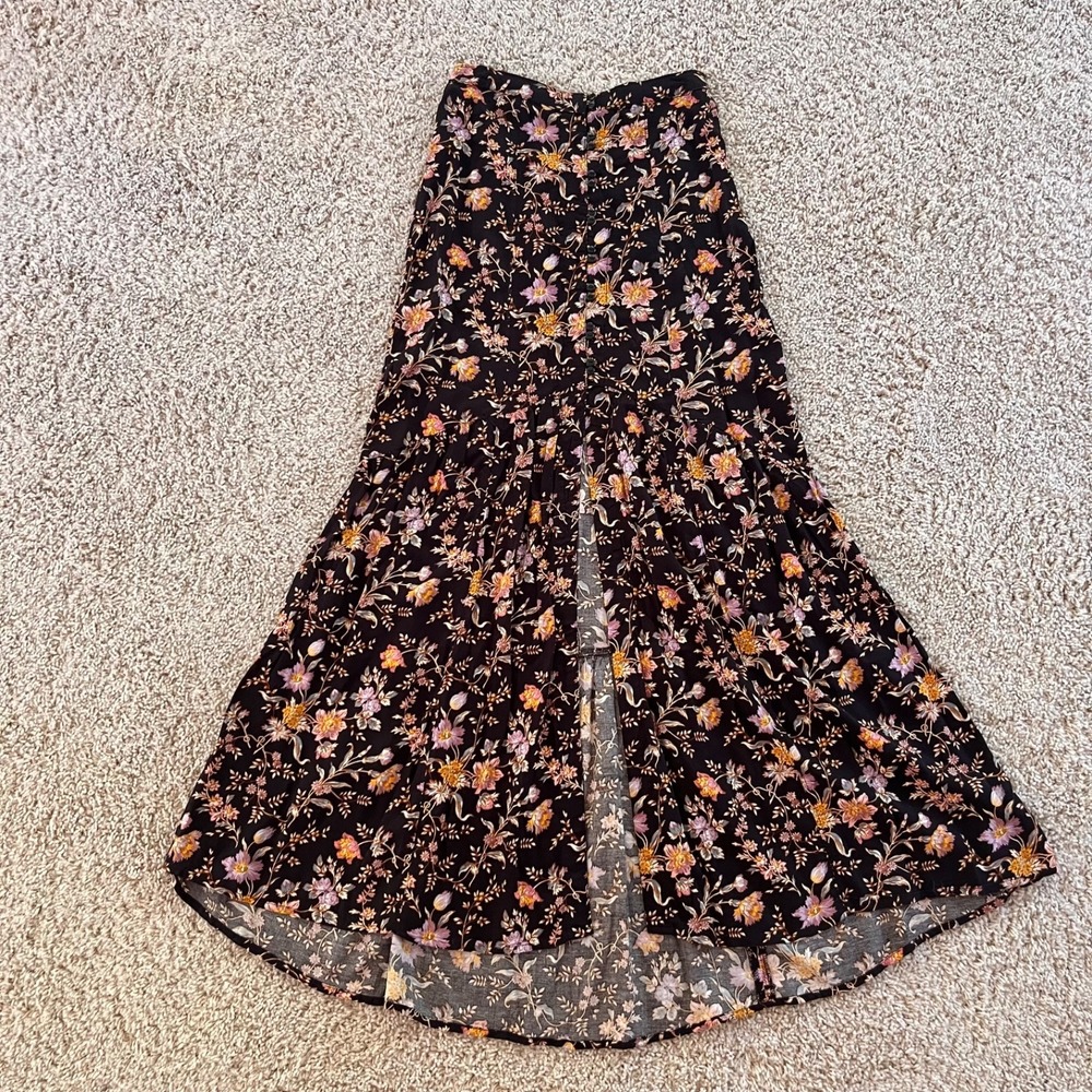 American Eagle Floral Button Slit Front Maxi Skirt XS 0 Whimsigoth Boho 90s - Picture 2 of 9